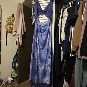 Anthropologie Purple and Blue Floral Maxi Dress